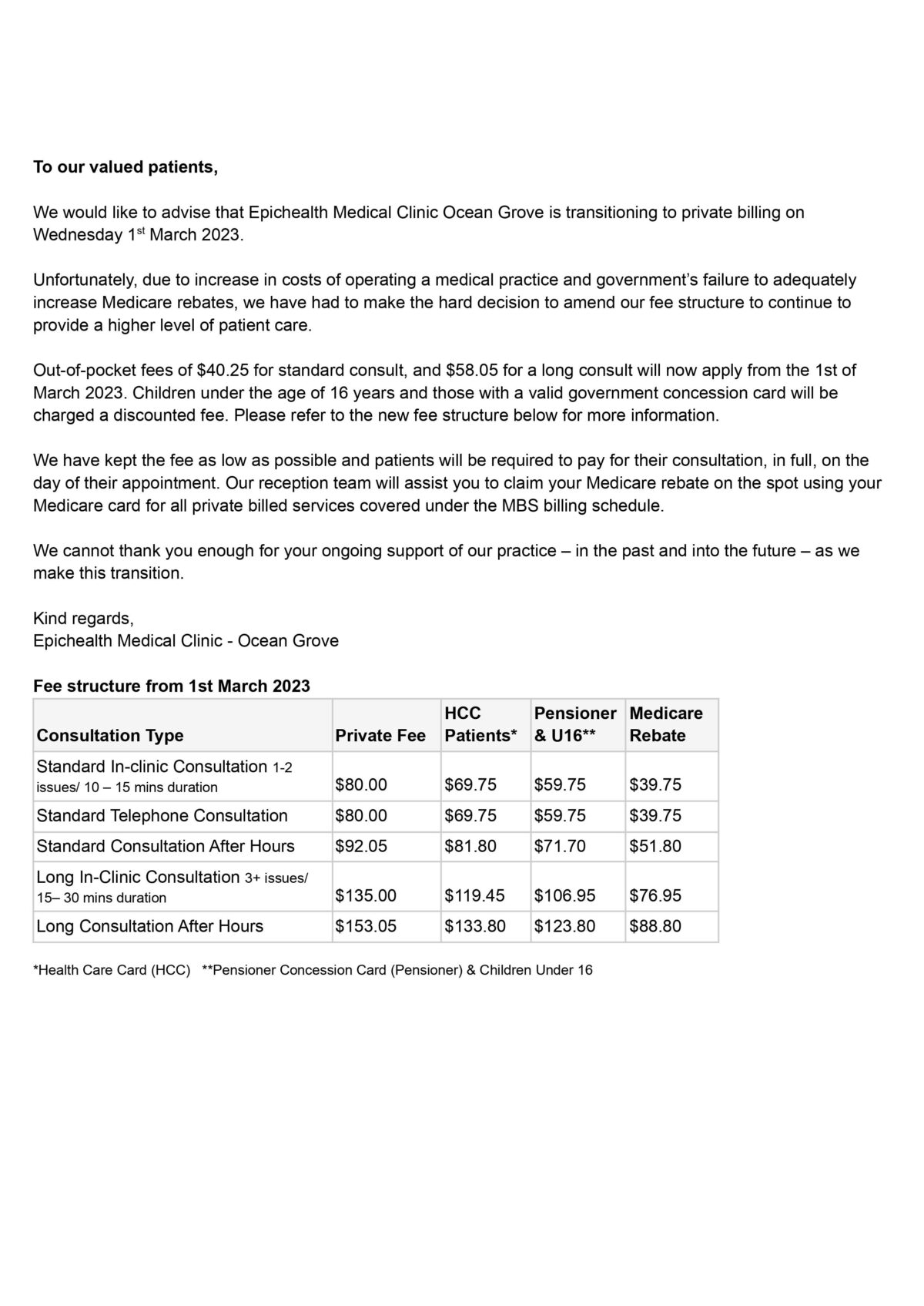 Ocean Grove – Billing Policy - Epichealth Medical Clinic - Your partner ...