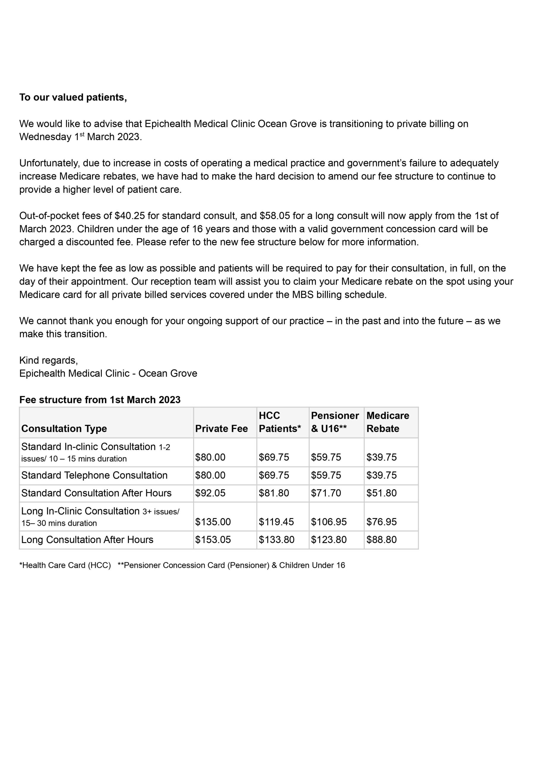Ocean Grove – Billing Policy - Epichealth Medical Clinic - Your partner ...