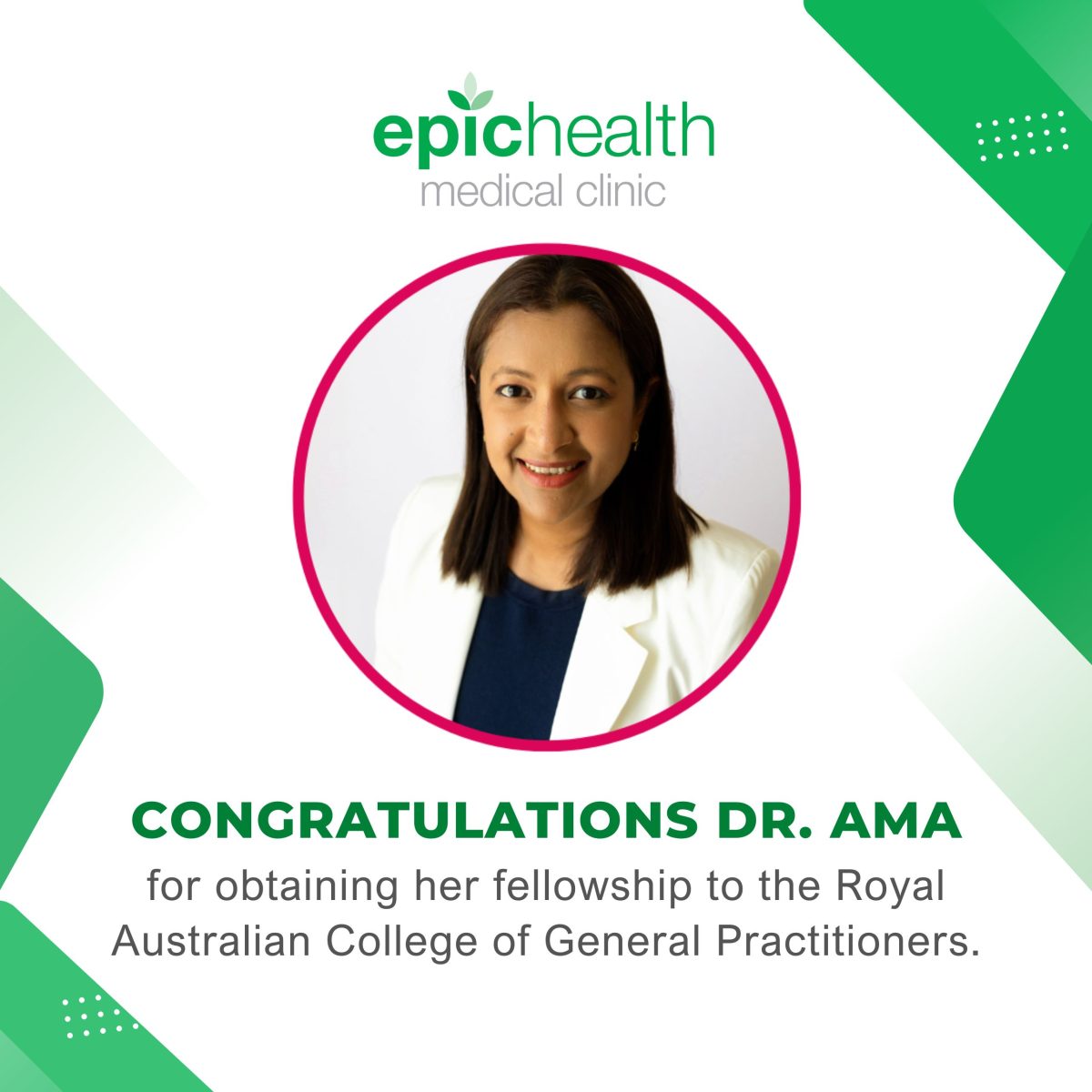 Congratulations to Dr Ama - Epichealth Medical Clinic - Your partner in ...